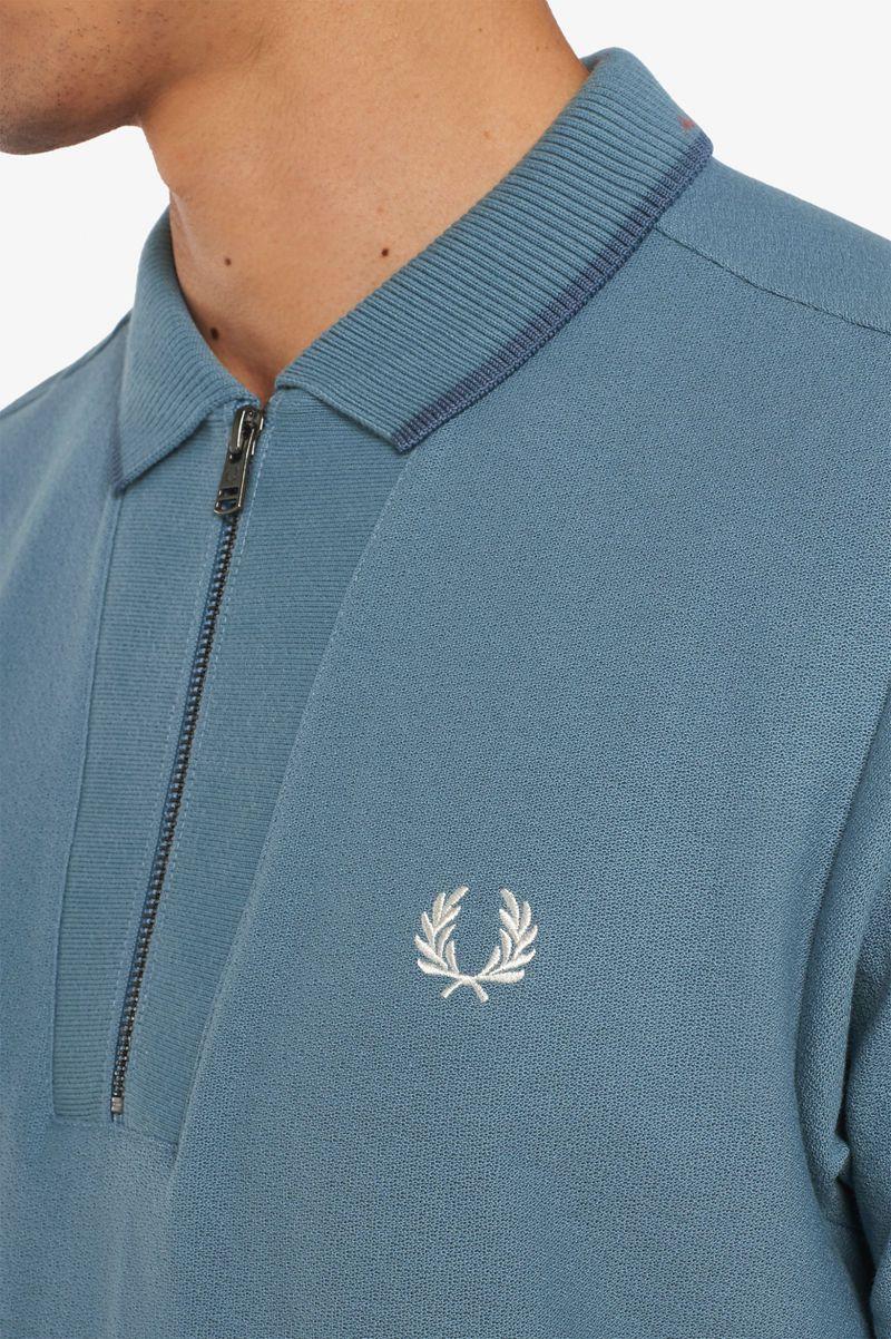 Grey Blue Fred Perry Rib Detail Neck Polo Men's Shirts | PH 1526BEXC